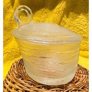 MCM Mid Century Birch Wood Patterned Glass Sugar container with Lid home decor